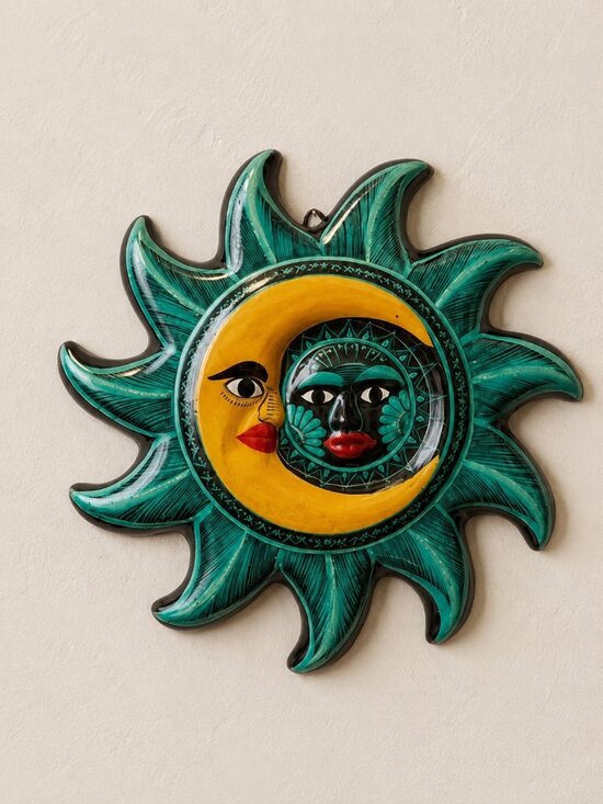 Talavera Other - Talavera Sun & Moon Eclipse Wall Art Hand Painted Mexican Ceramic Face Decor